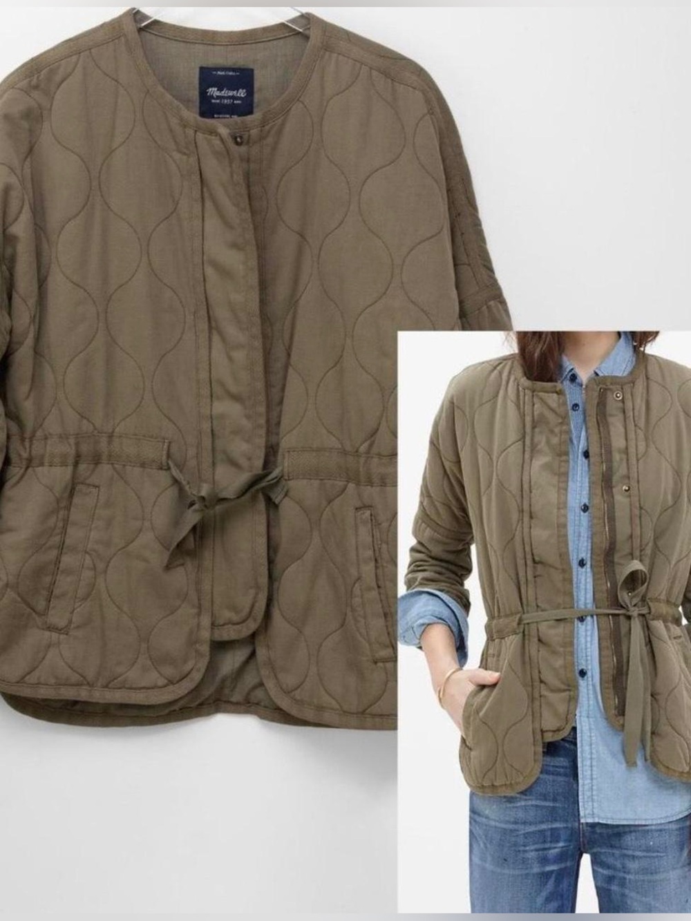 Madewell Olive Green Quilted Drawstring Women’s Jacket | Size Large